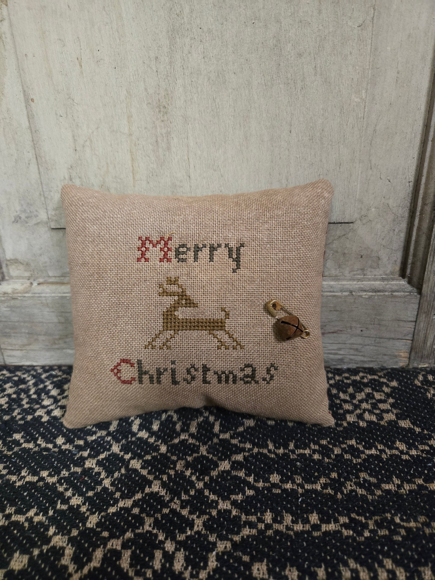 Collection of Primitive Christmas Cross Stitch Pillows