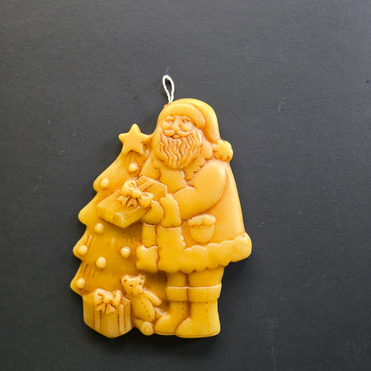 Santa with Presents Under Tree Beeswax Ornament