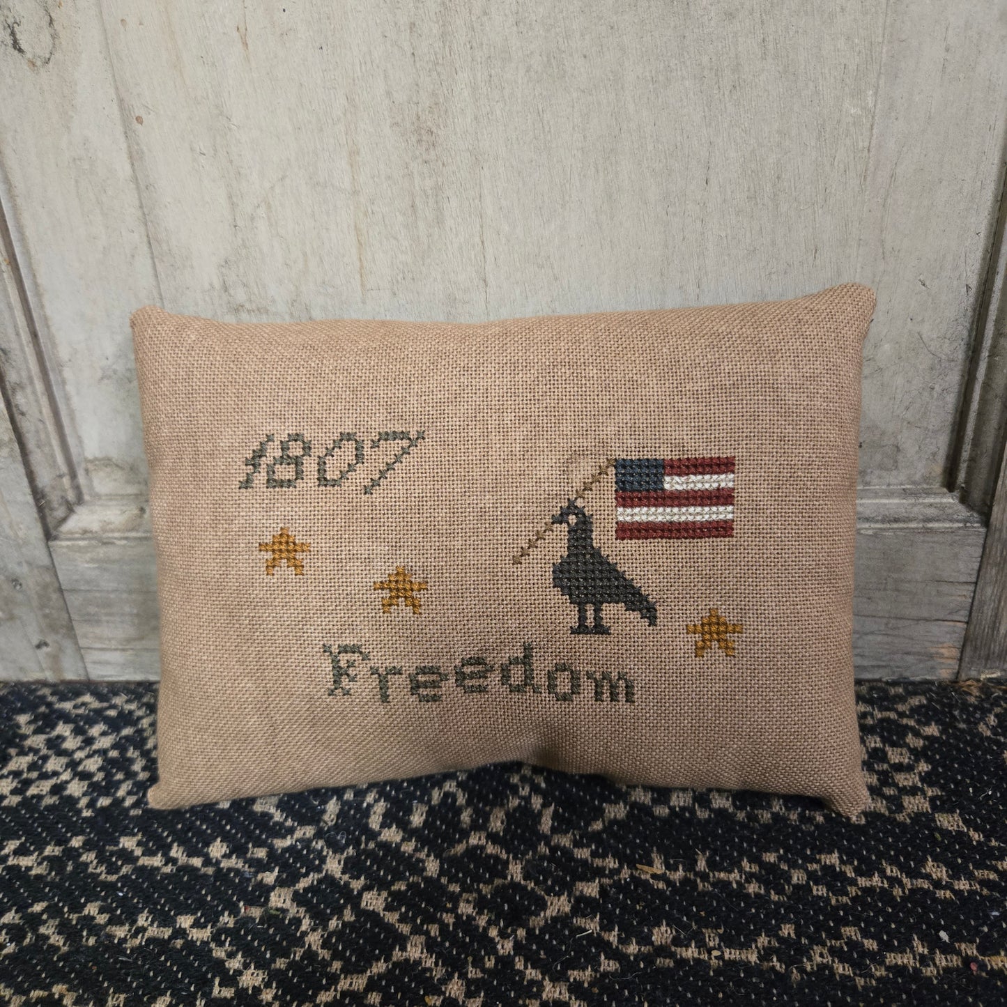 Collection of Primitive Summer and Americana Cross Stitch Pillows