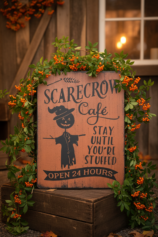 Scarecrow Cafe Wood Sign