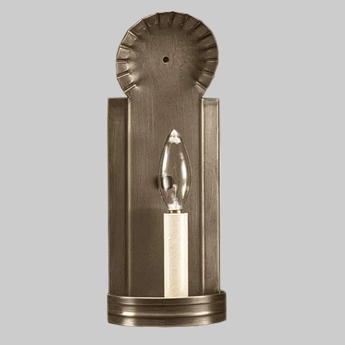 Bronze wall sconce with a light bulb on a gray background