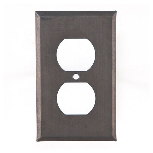 Tin single outlet cover on white background.