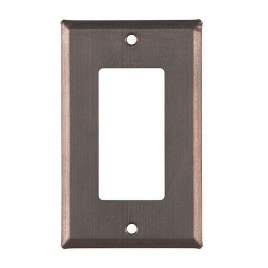 A single rocker switch cover in a kettle black finish, with a matte lacquer protective coating, mounted on a wall plate.