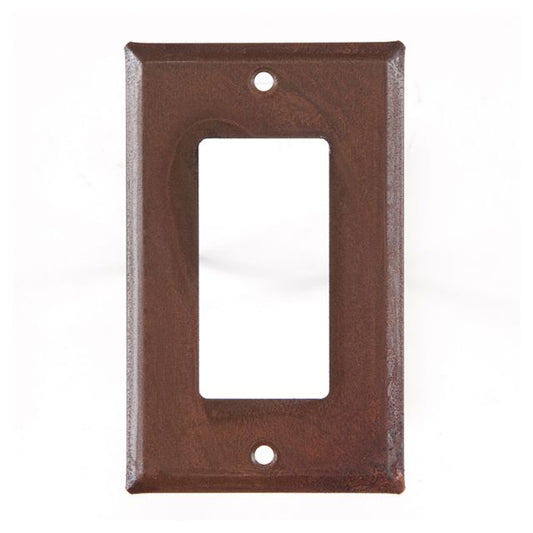 A single rocker cover with a rustic tin finish, featuring a matte lacquer protective coating, unpierced and designed for wall mounting.
