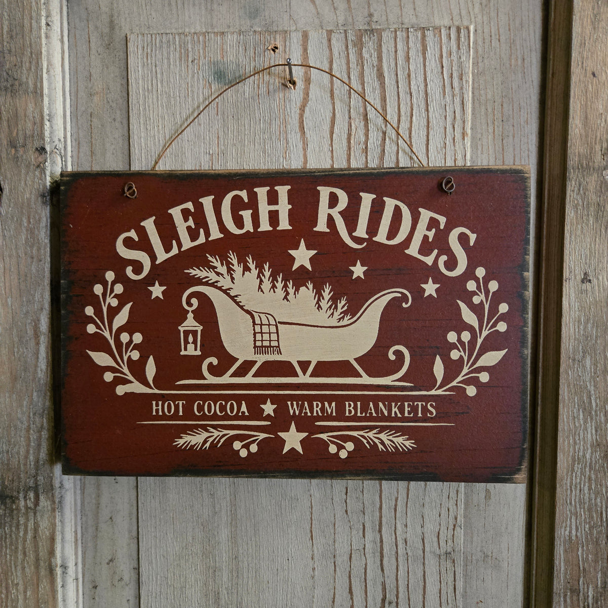 Sleigh Rides Hot Cocoa Warm Blankets Primitive Wood Sign