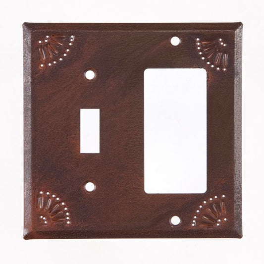 Switch and rocker combination with chisel in rusty tin finish.