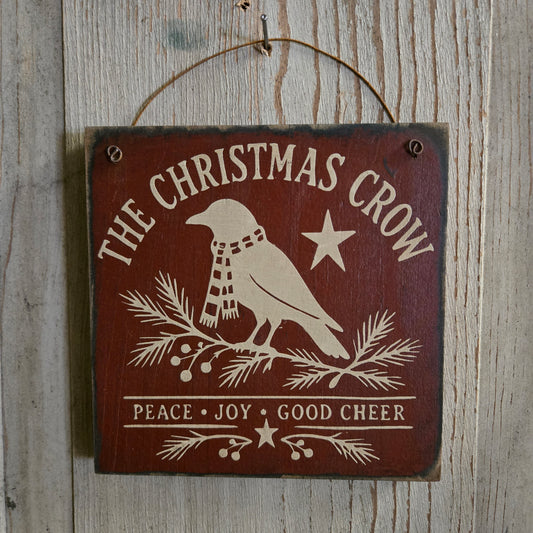 The Christmas Crow Primitive Wood Sign