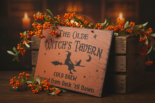 The Olde Witch's Tavern Primitive Wood Sign