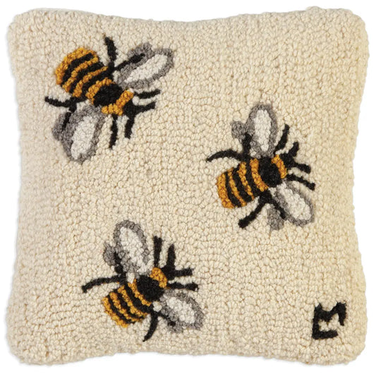 Three Bees Hooked Pillow