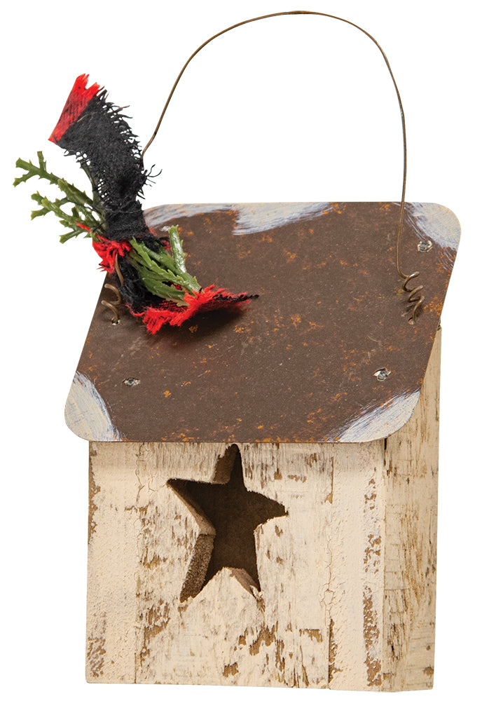 Tin roof star block ornament on a white background.