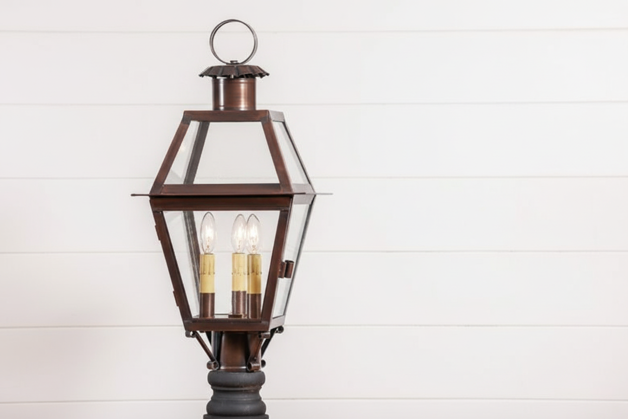 Town Crier Outdoor Post Light in Solid Antique Copper - 3-Light