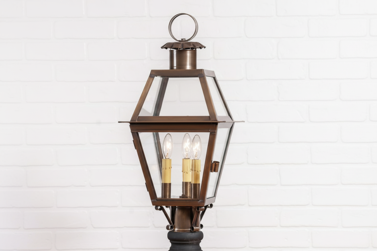 Town Crier Outdoor Post Light in Solid Weathered Brass - 3-Light
