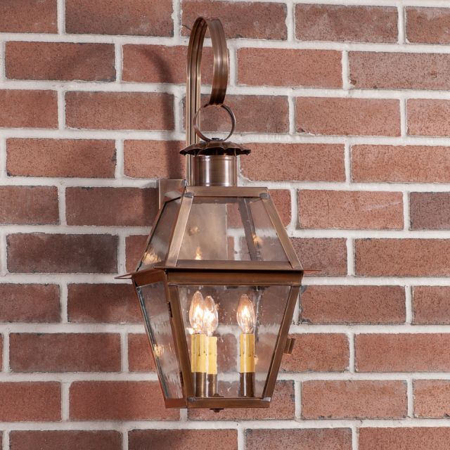 Town Crier Outdoor Wall Light in Solid Weathered Brass - 3-Light