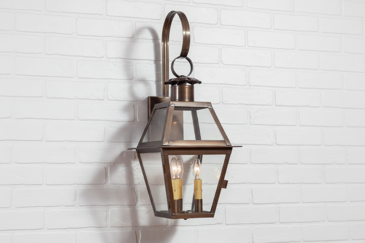 Town Crier Outdoor Wall Light in Solid Weathered Brass - 3-Light