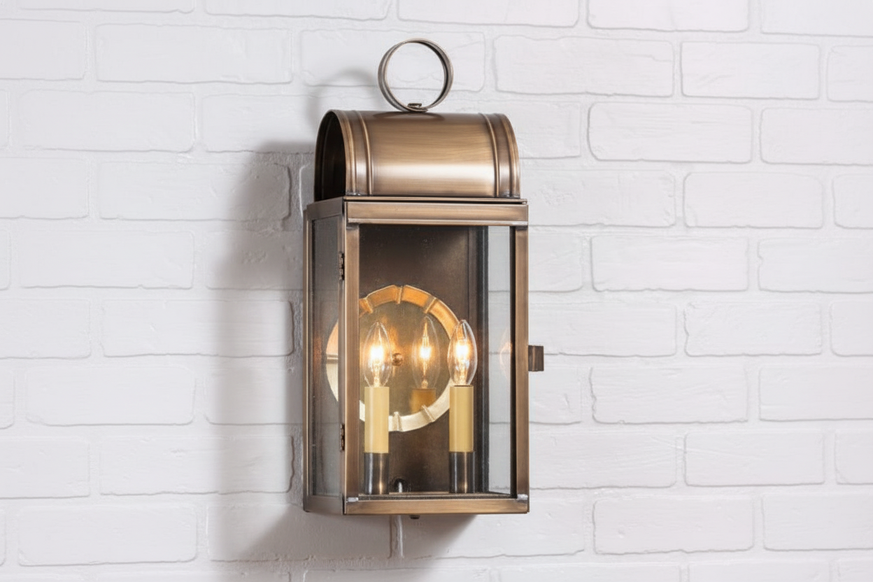 Town Lattice Outdoor Wall Light in Solid Weathered Brass - 2-Light
