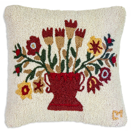 Urn with Flowers Hooked Pillow