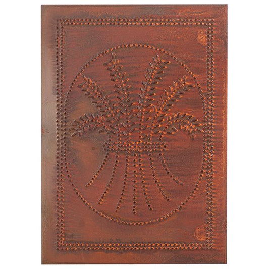 Vertical wheat cabinet panel in rustic tin