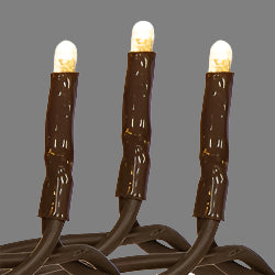A strand of warm white LED micro lights attached to a dark brown cord, designed for indoor and outdoor decoration.