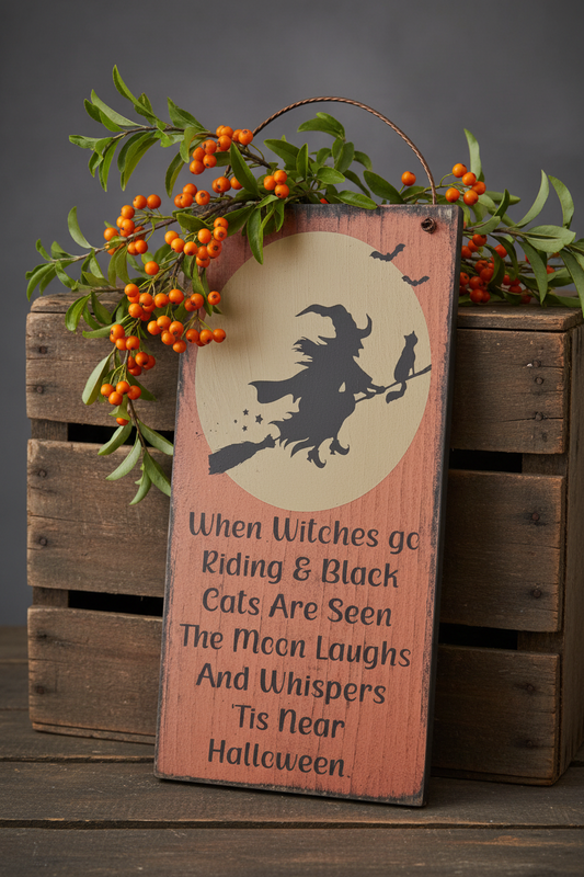 When Witches Go Riding Primitive Wood Sign