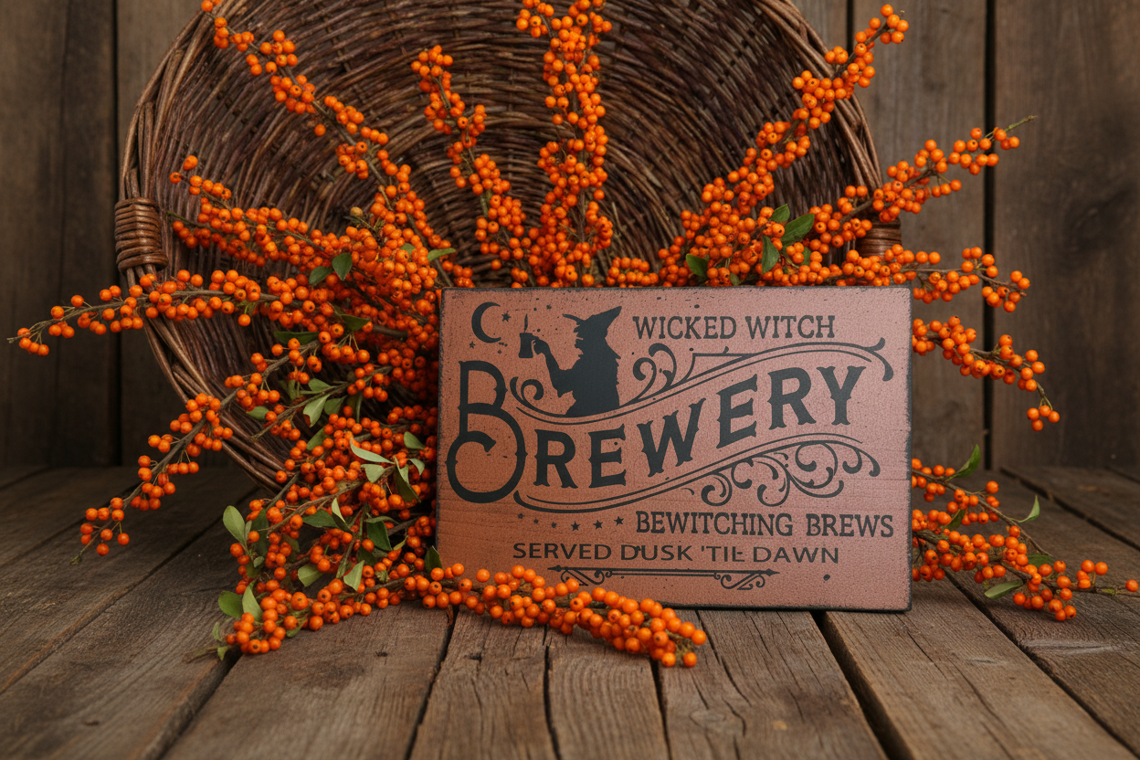 Wicked Witch Brewery Primitive Wood Sign