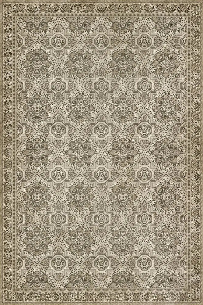 Vinyl floor cloth with geometric pattern in beige and tan hues