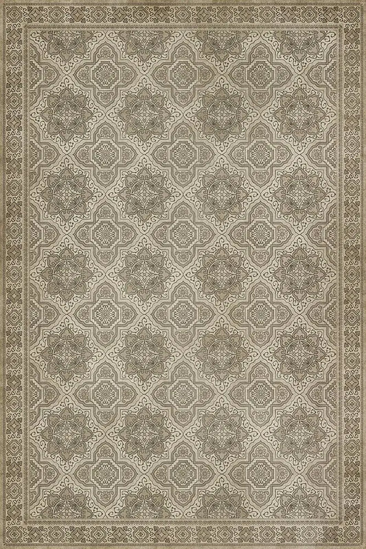 Vinyl floor cloth with geometric pattern in beige and tan hues