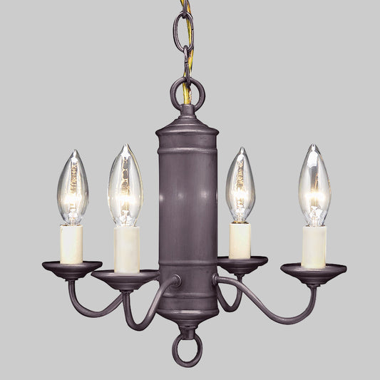 Chandelier with four candle-style lights on a white background