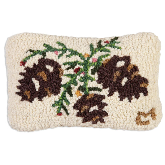 Winterberry Cones Hooked Pillow