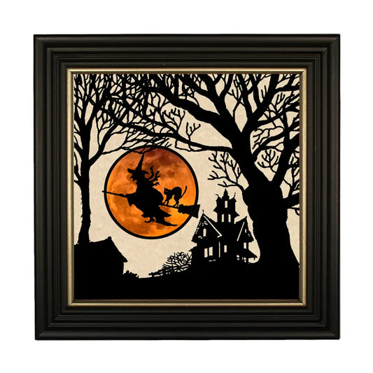 Witch Midnight Ride Across the Moon Vintage Paper Cut Silhouette
