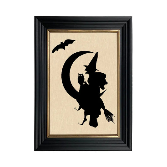 Witch Over Moon Vintage Paper Cut Silhouette