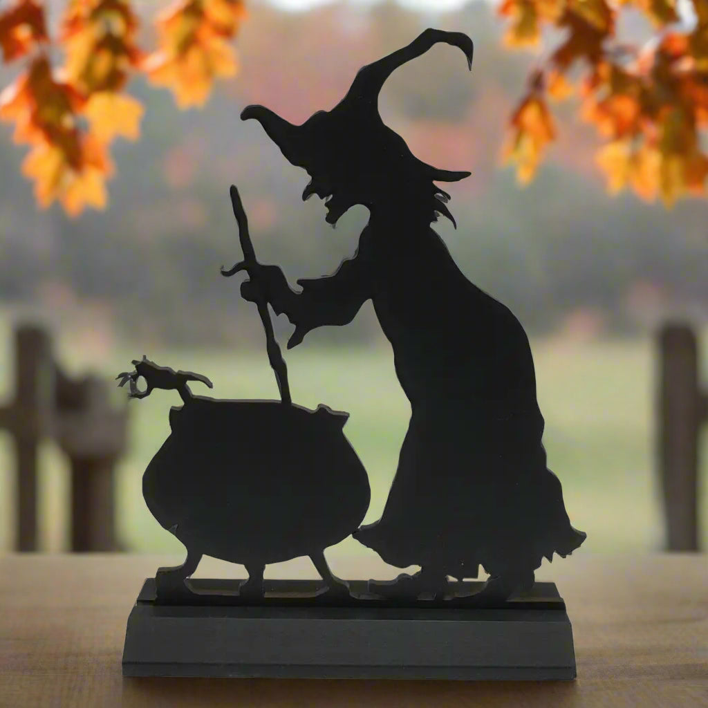 Witch Stirring the Pot Wood Silhouette Tabletop Decoration
