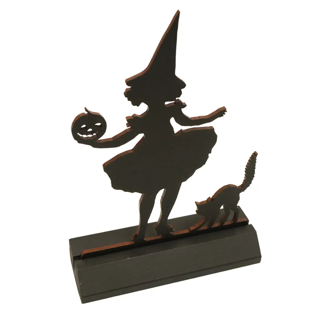 7" Witch w/ Pumpkin Standing Wood Silhouette w/ Base