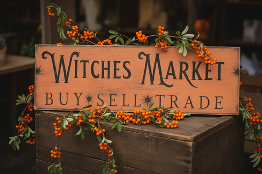 Witches Market Buy Sell Trade Primitive Wood Sign