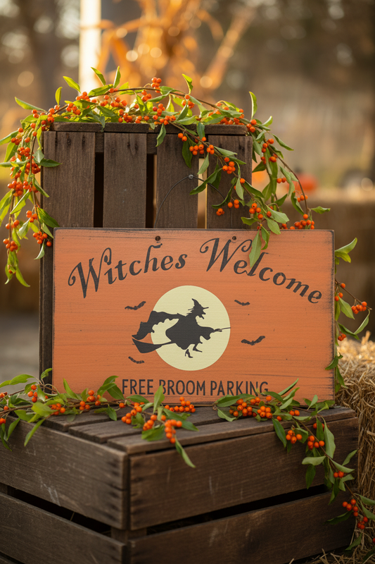 Witches Welcome Primitive Wood Sign