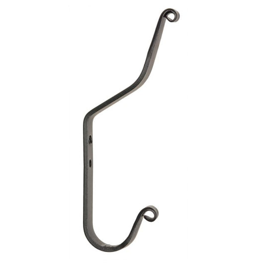 Wrought iron coat hook on white background