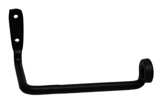 Wrought ion holder with holes for hanging displayed on a white background