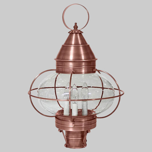 Copper lantern with glass shade on a white background