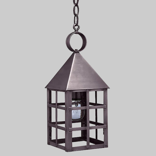 Metallic hanging lantern on a gray background