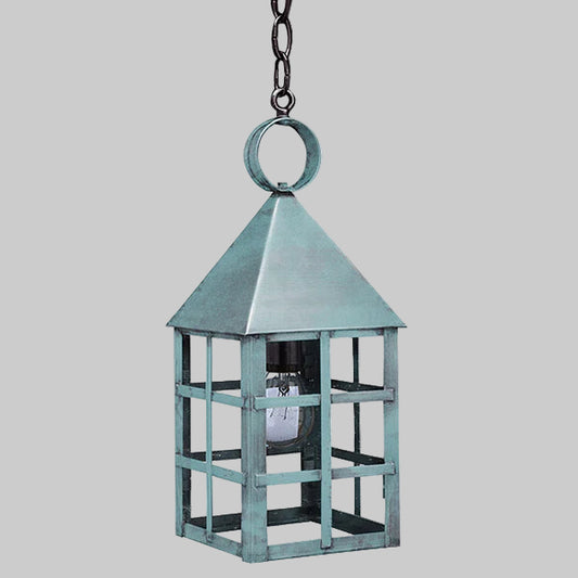 Metallic hanging lantern on a gray background