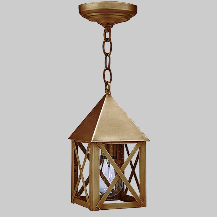 Bronze pendant light fixture on a gray background