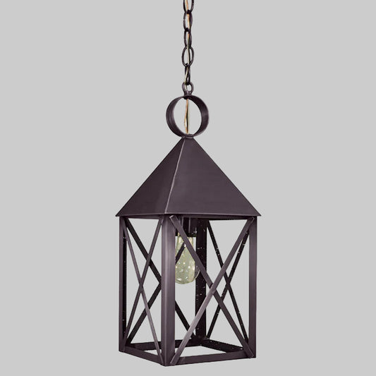 Black metal hanging lantern on a gray background
