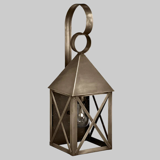 Decorative metal lantern on a gray background
