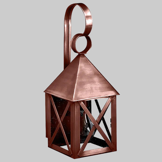 Copper lantern with a gray background
